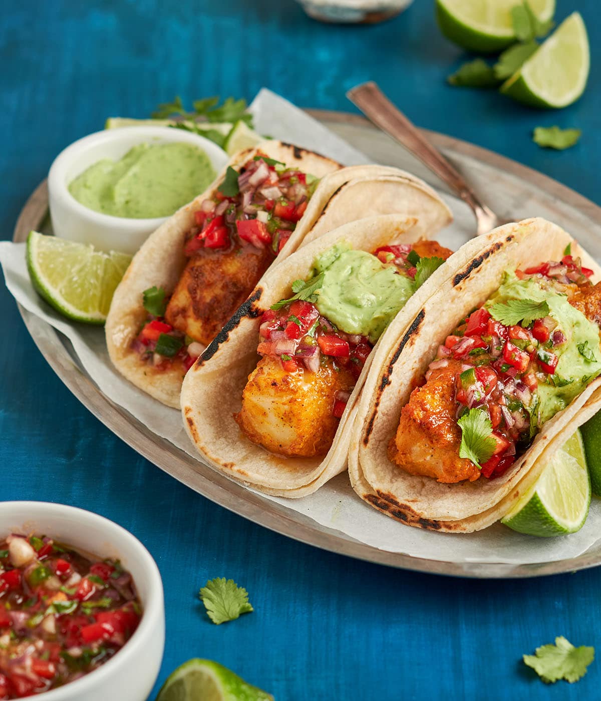 Indian spiced fish tacos