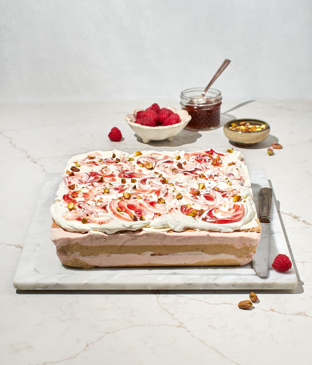 pistachio and raspberry icebox cake