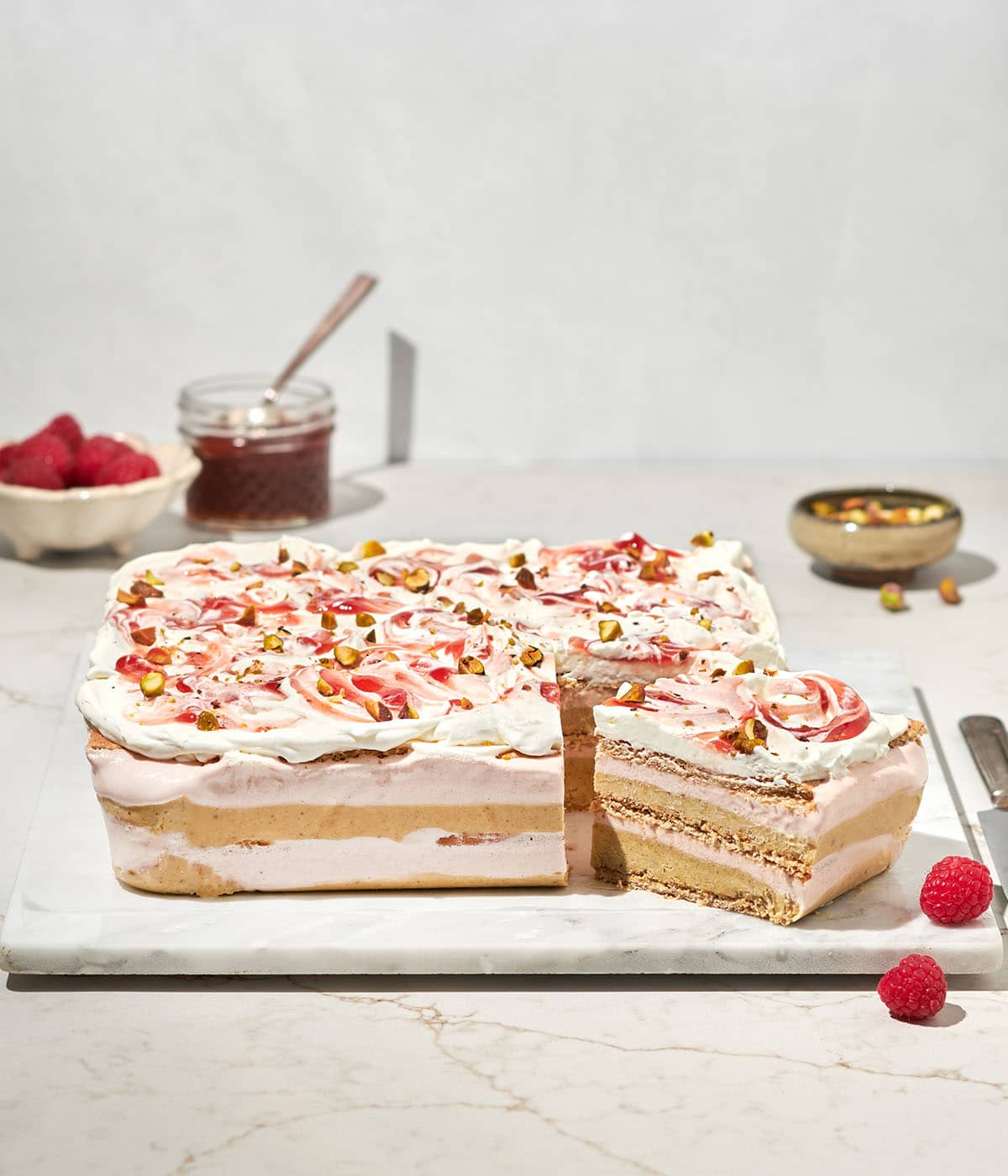 pistachio and raspberry icebox cake