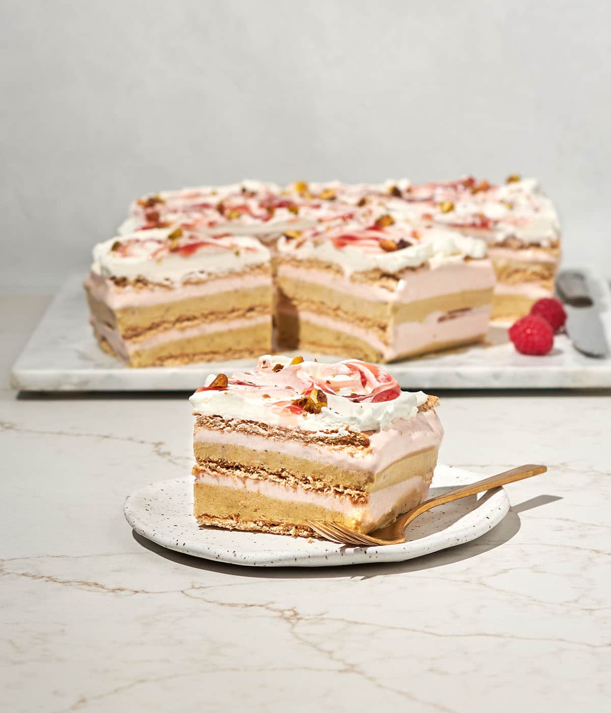 pistachio and raspberry icebox cake