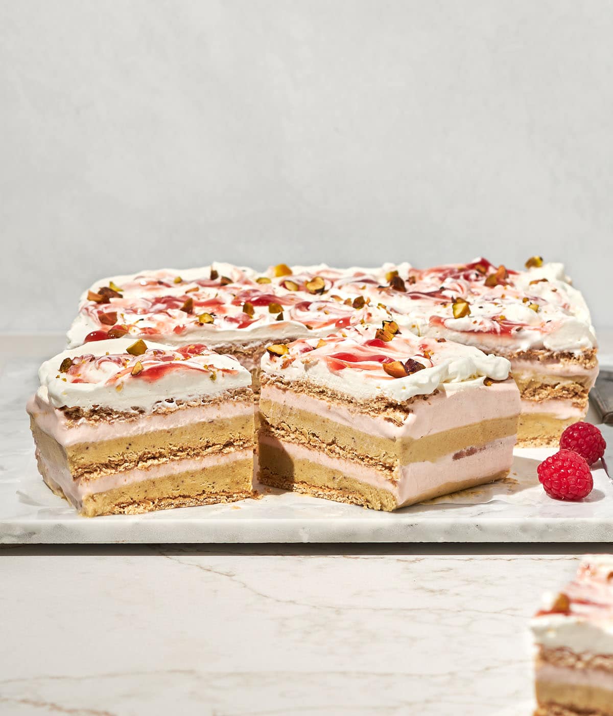 pistachio and raspberry icebox cake