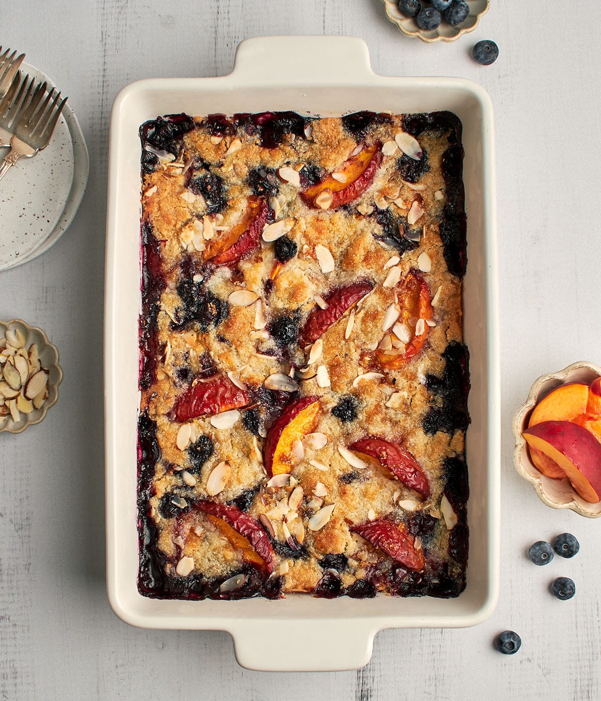 peach blueberry almond cobbler