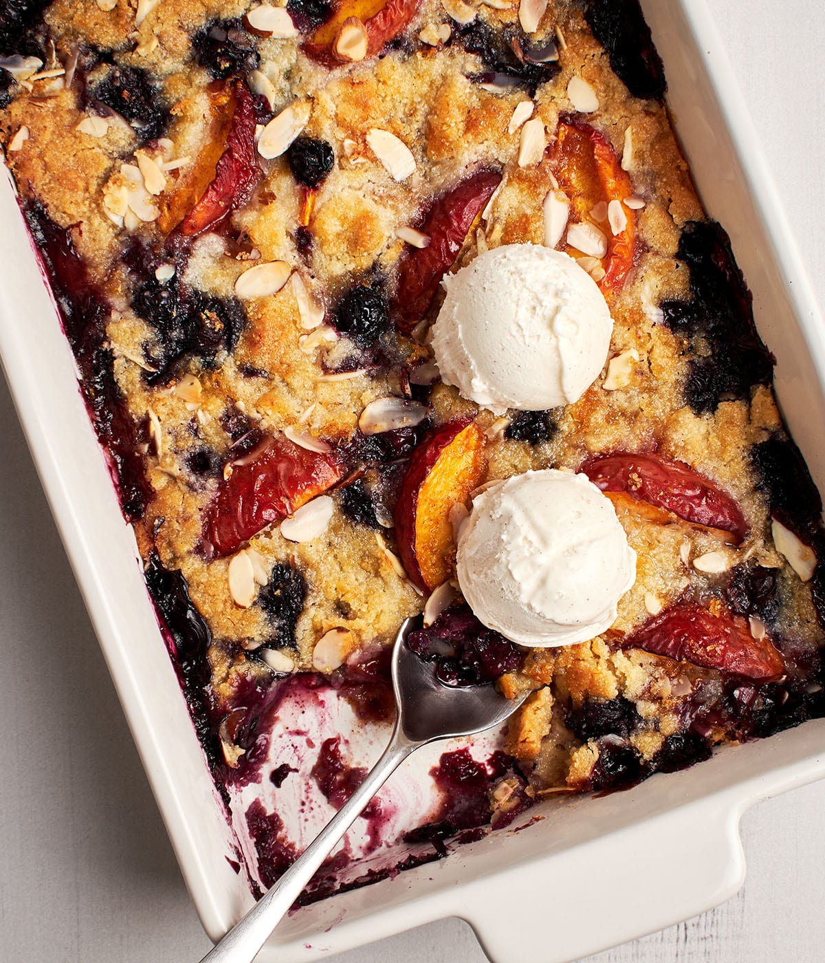 peach blueberry almond cobbler