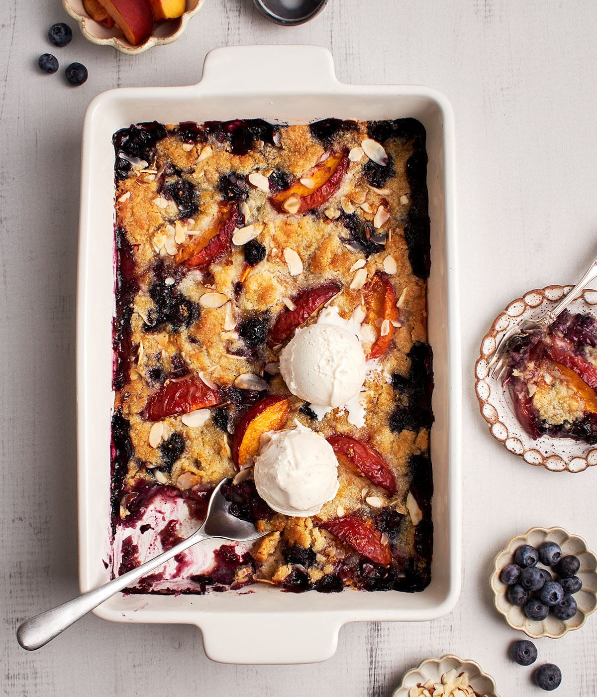 peach blueberry almond cobbler