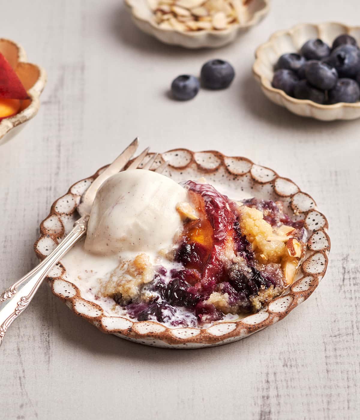 peach blueberry almond cobbler