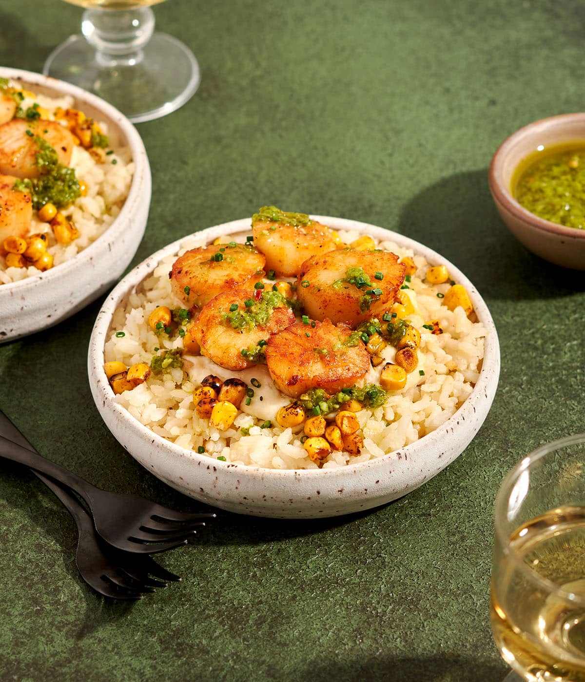 seared scallops with corn rice