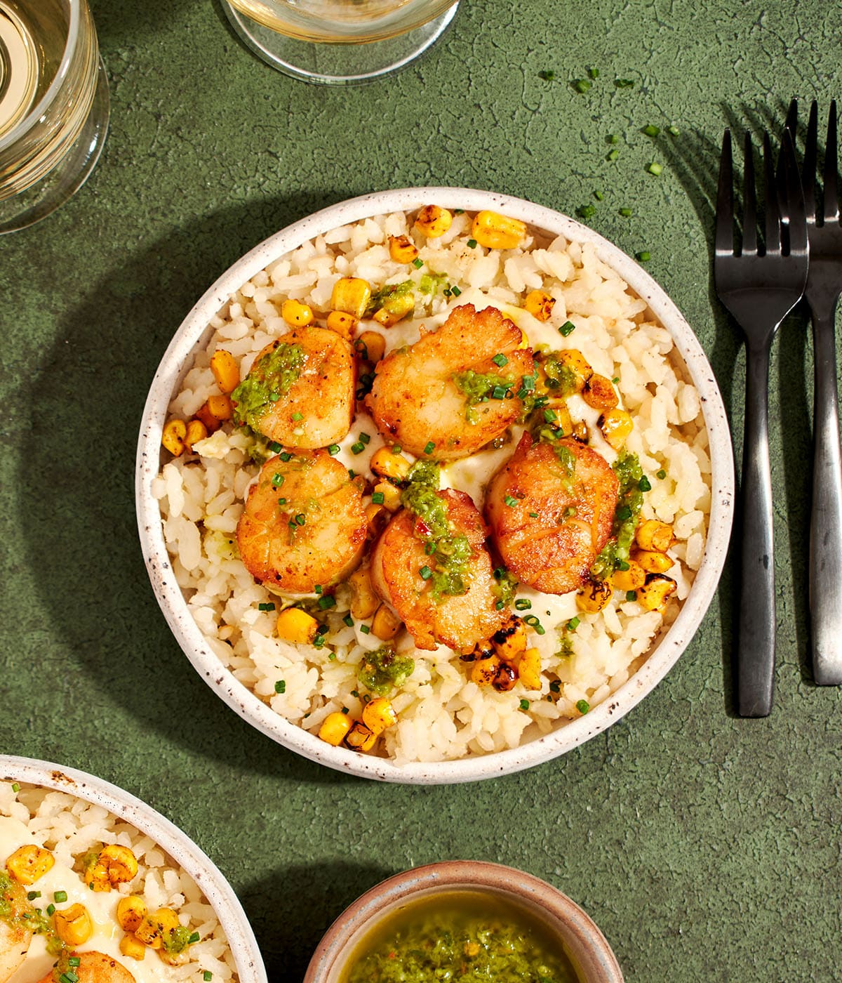 seared scallops with corn rice