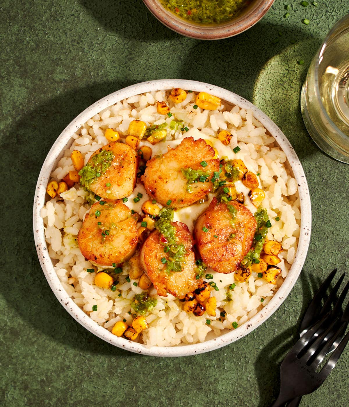 seared scallops with corn rice