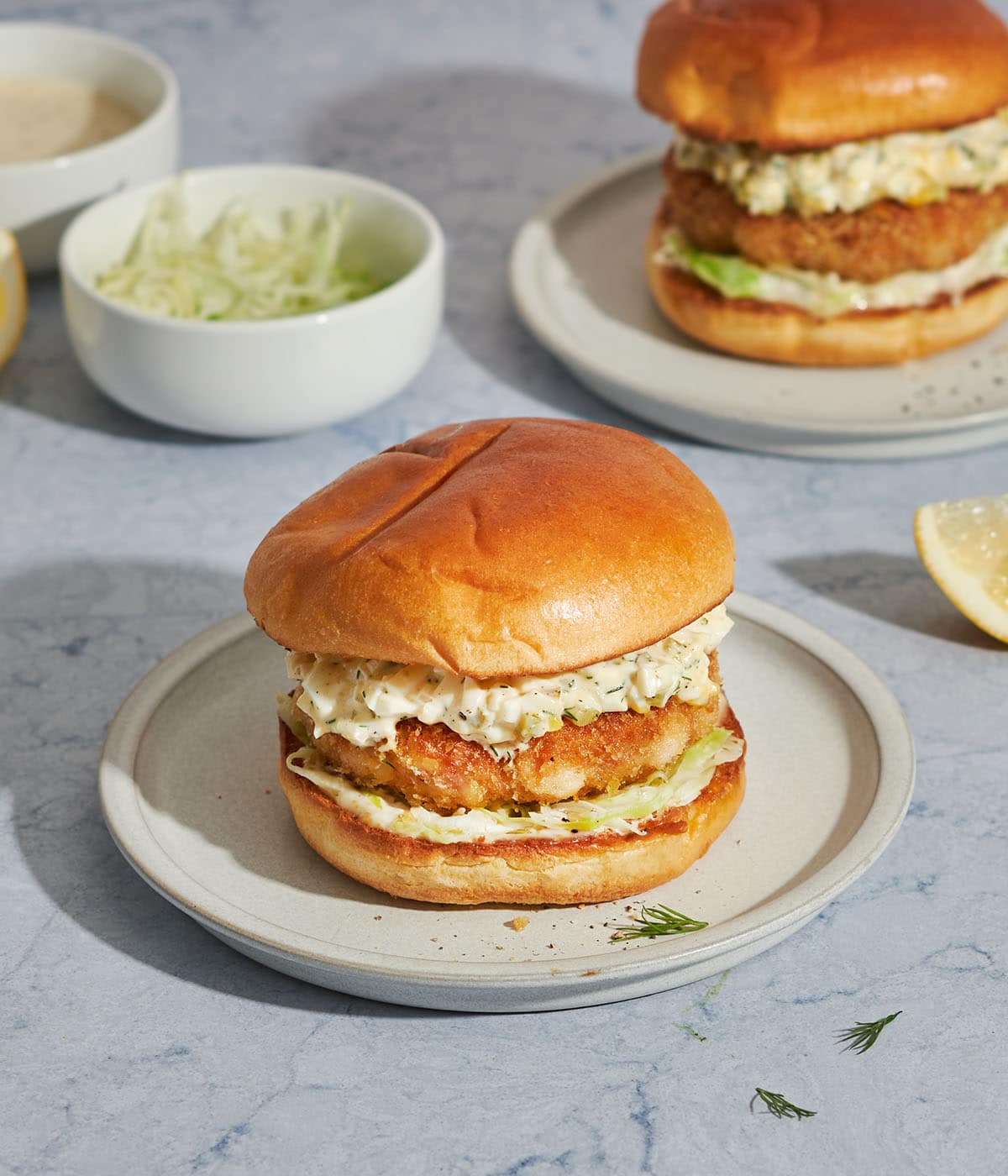 shrimp burgers with tartar sauce