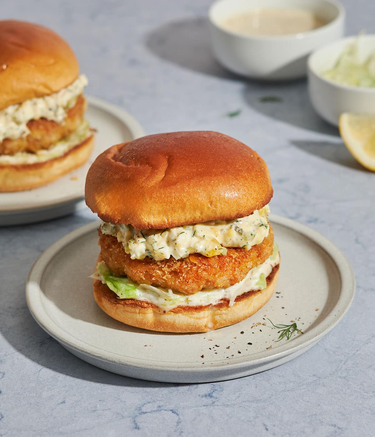 shrimp burgers with tartar sauce