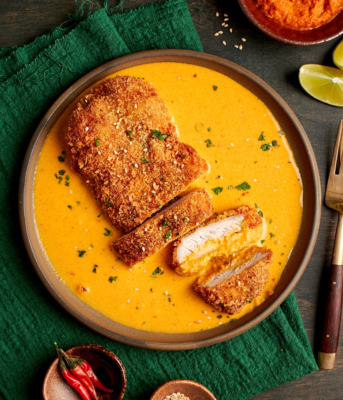 pork katsu with laksa curry